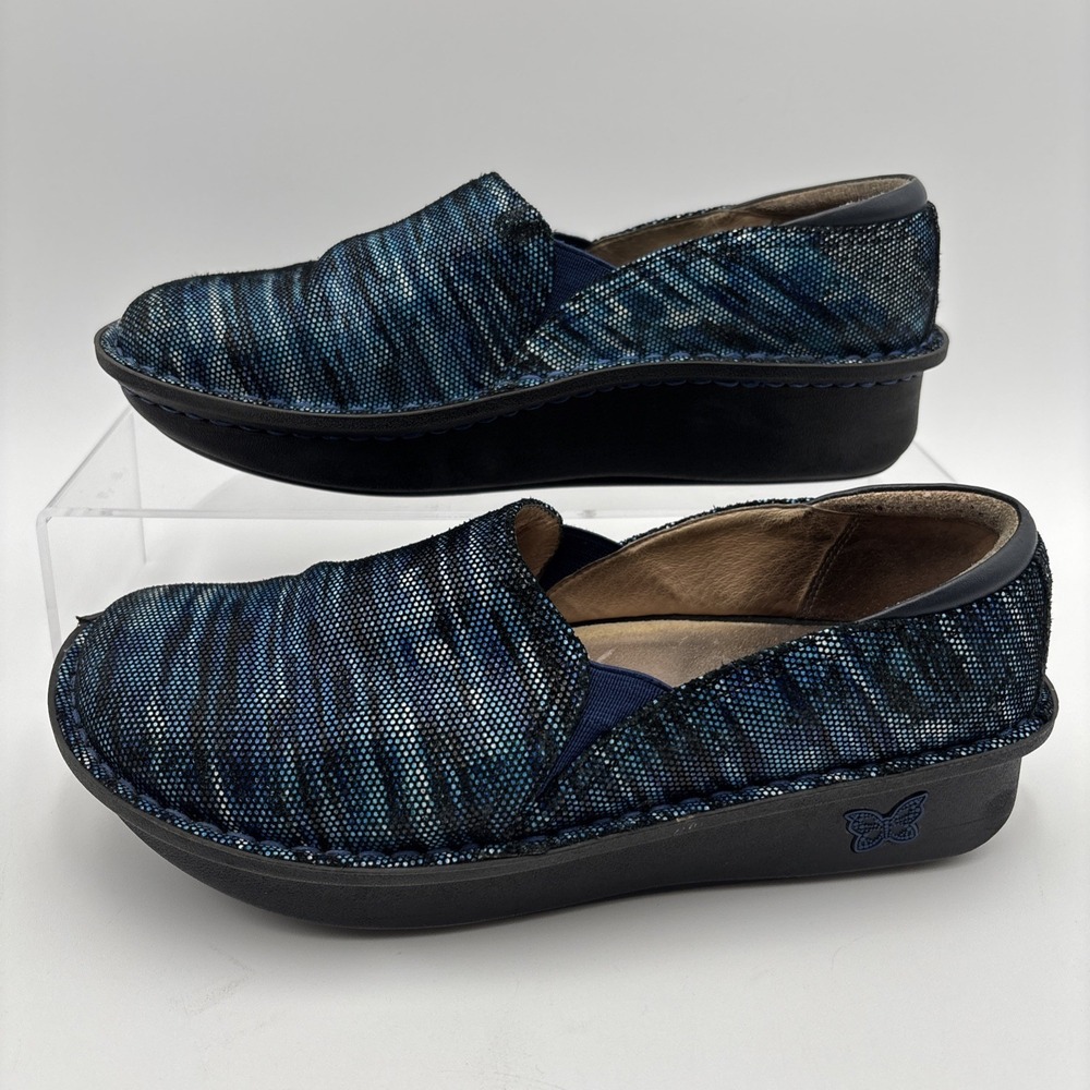 Alegria Deb-140 Shoes Womens Size‎ 8 38 Blue Wavy Comfort Slip On Casual